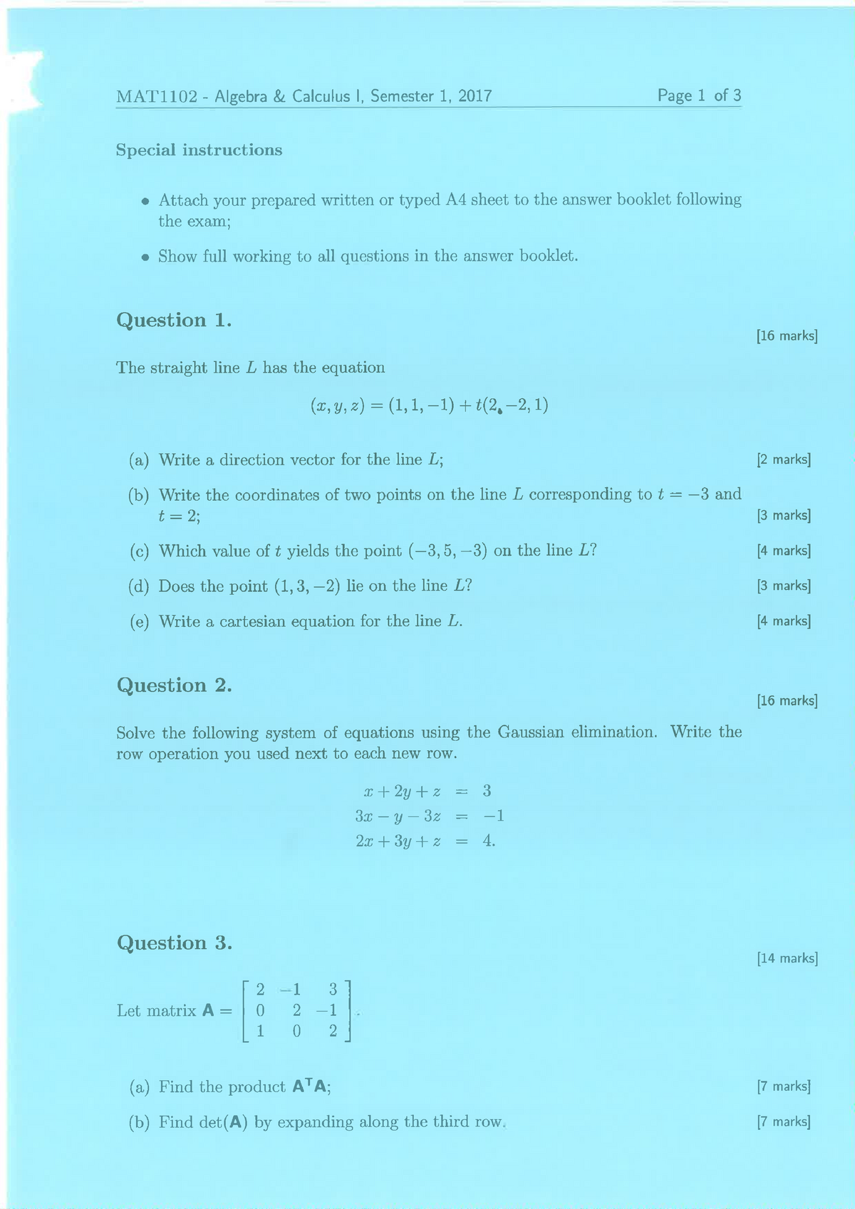 Exam 19 June 2017, Questions And Answers - MAT1102 — Algebra & Calculus ...