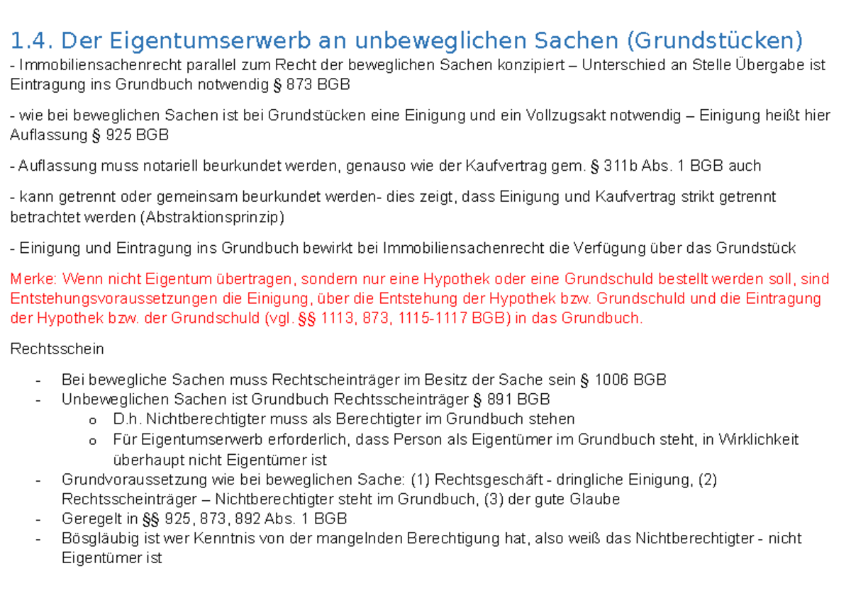 Eigentumsübertragung Bei Unbeweglichen Sachen