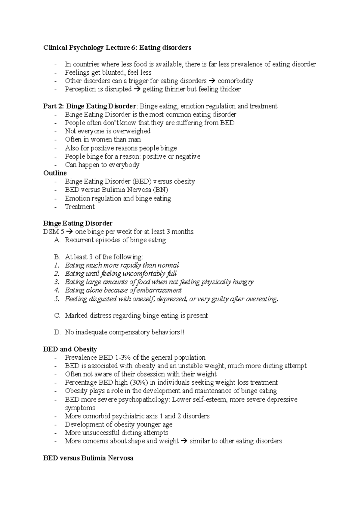 Clinical Psychology Lecture 6 Eating disorders - Clinical Psychology ...