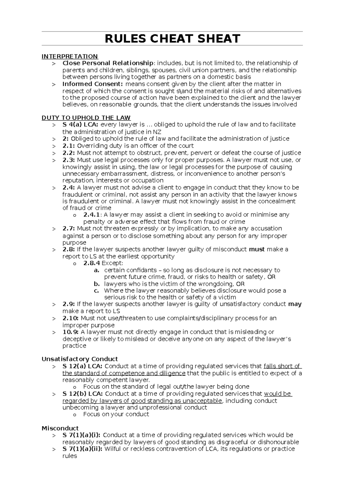 Rules Cheat Sheet - RULES CHEAT SHEAT INTERPRETATION > Close Personal ...