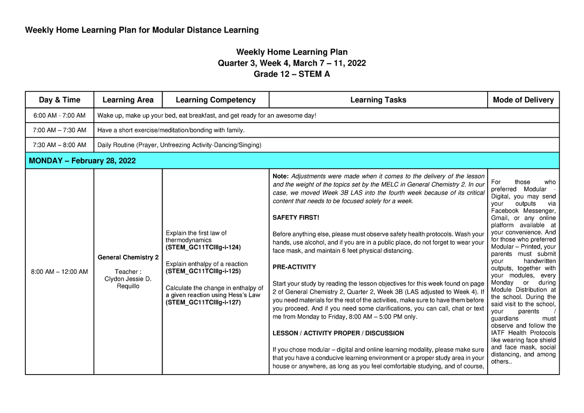 Q3 Whlp Week4 Whlp Guide Weekly Home Learning Plan For Modular Distance Learning Weekly Home 5979