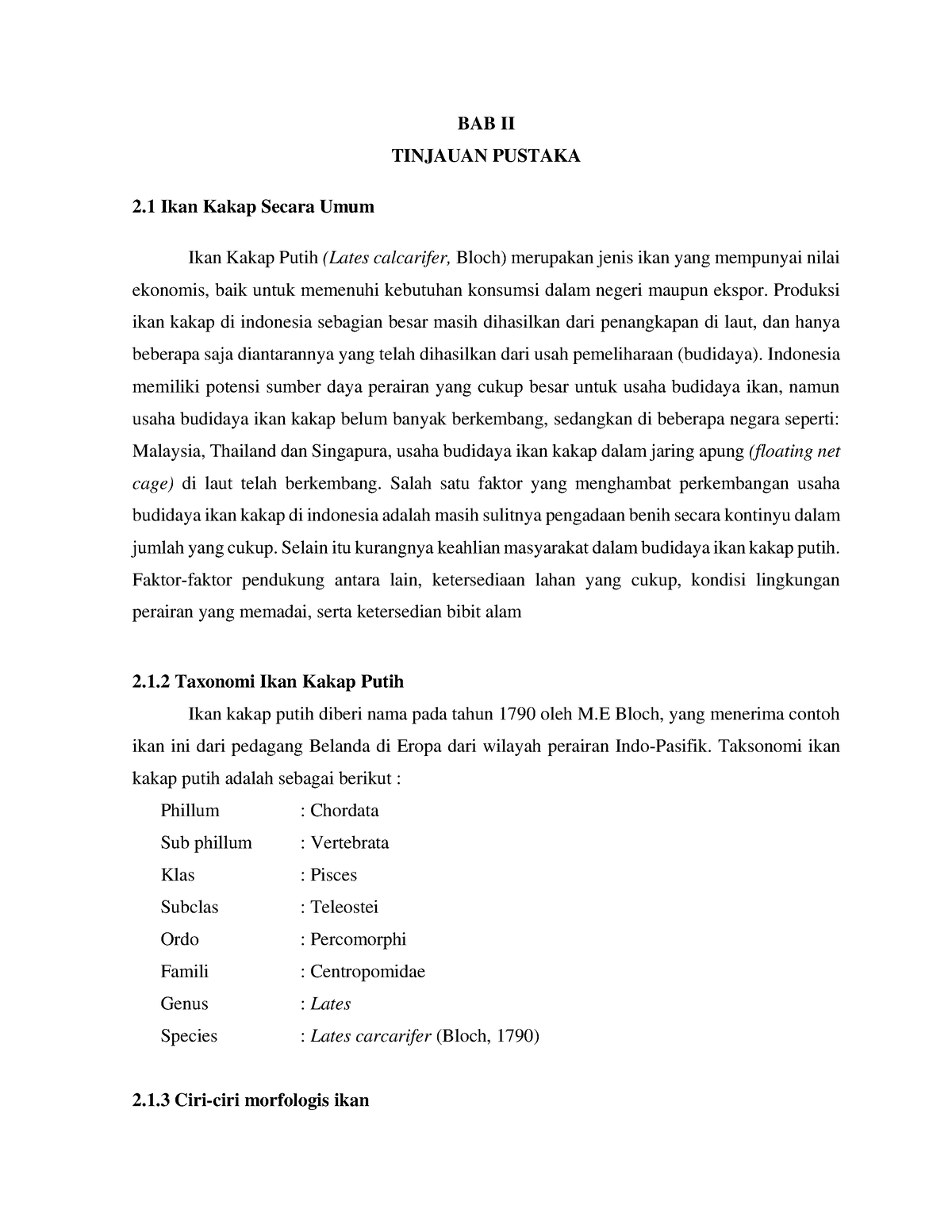 Budidaya Ikan Kakap Putih - BAB II TINJAUAN PUSTAKA 2 Ikan Kakap Secara ...