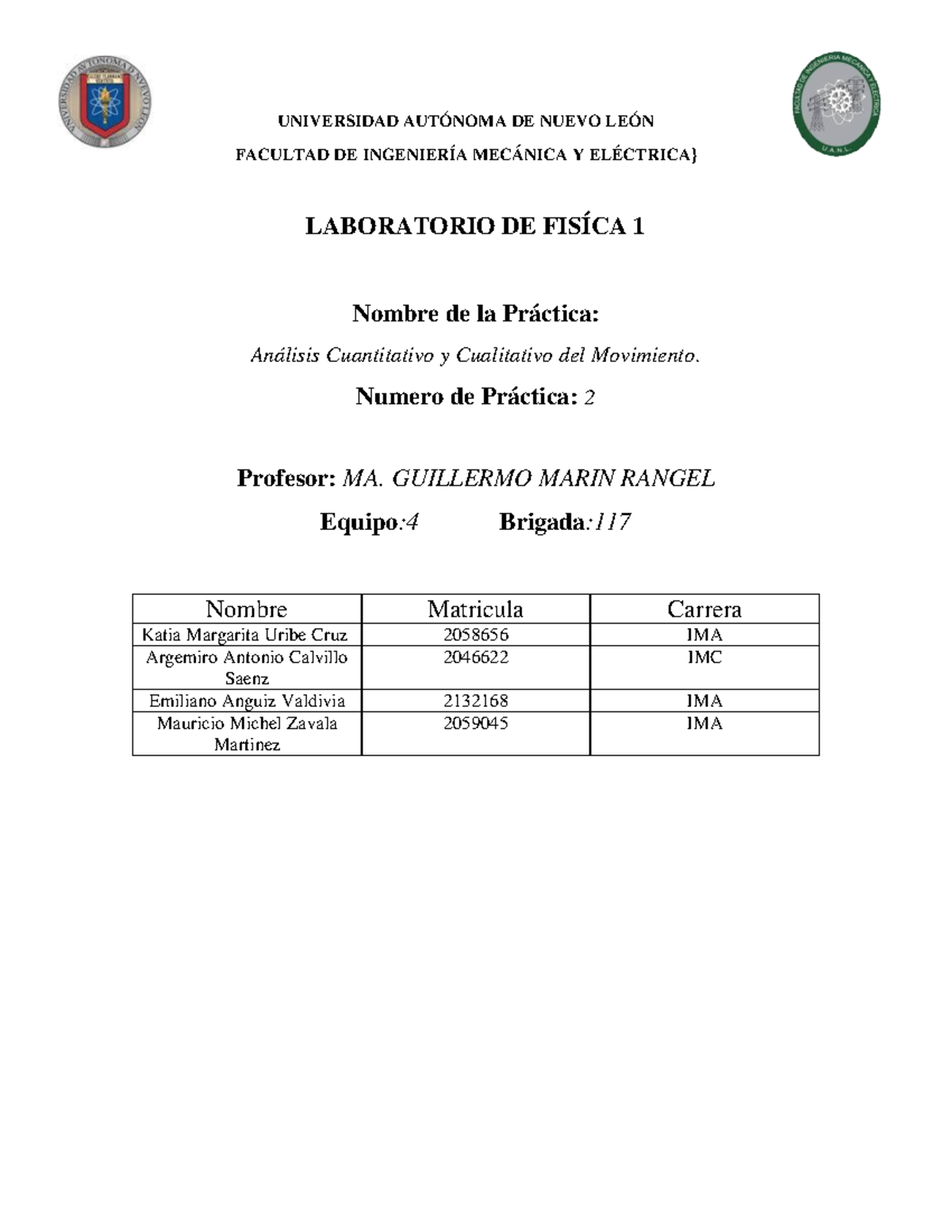 Lab Fisica Pract - UNIVERSIDAD AUTÓNOMA DE NUEVO LEÓN FACULTAD DE ...