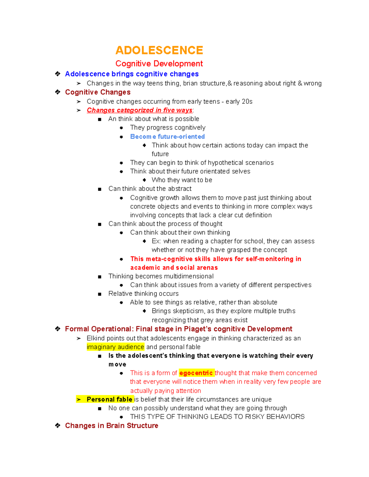 CD 2240- Adolescence Cognitive Development - ADOLESCENCE Cognitive ...