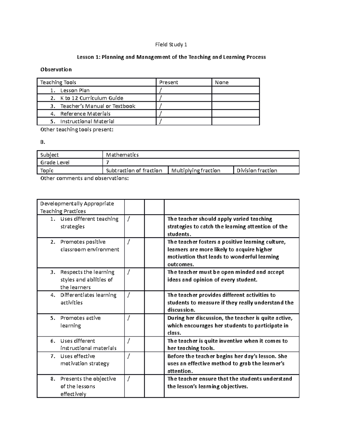 Field-study-1-12-10-23 - Field Study 1 Lesson 1: Planning And 