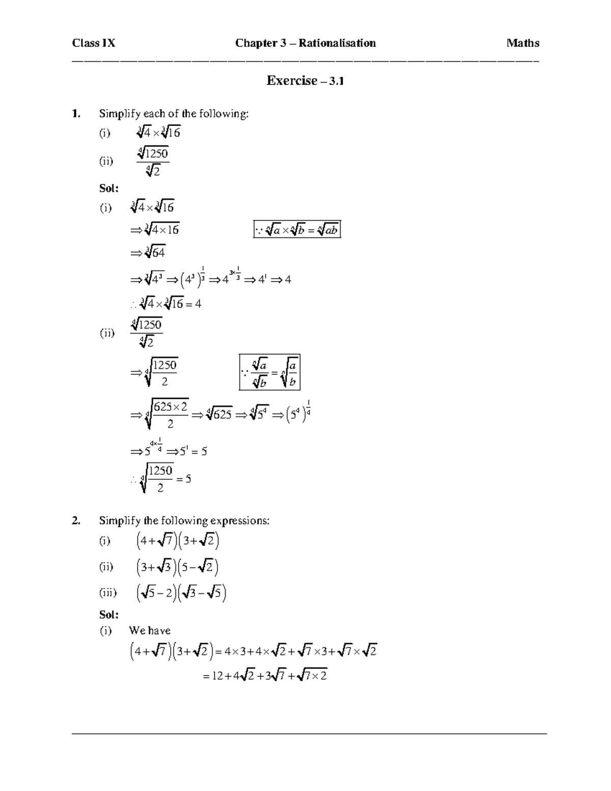 Chapter 3 Rationalisation - Exercise – 3. Simplify each of the ...