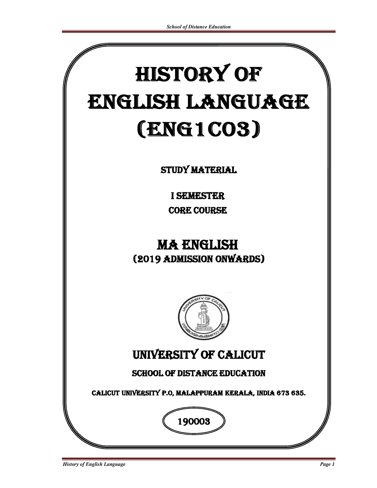 History Of English Language 0 HISTORY OF ENGLISH LANGUAGE ENG 1 C 03 