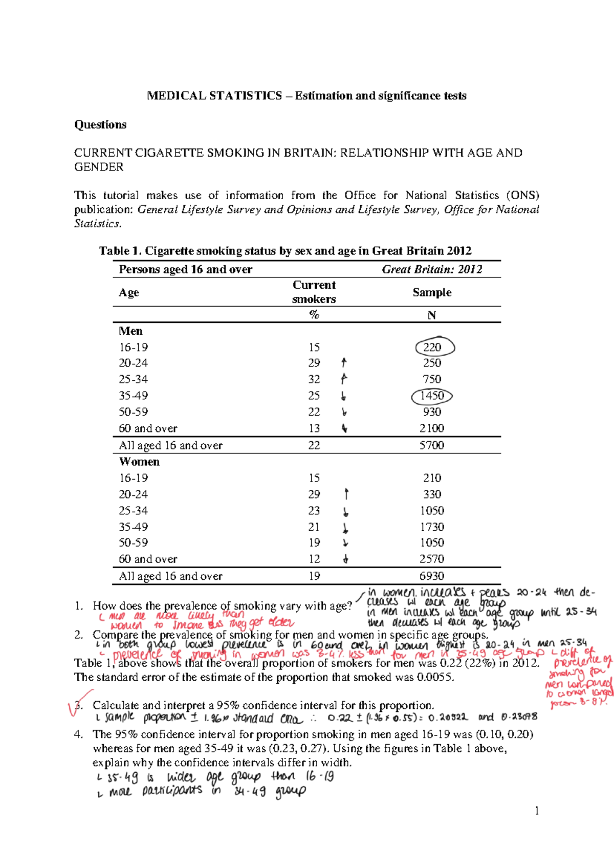 Estimation Significance tests Questions - MEDICAL STATISTICS ...