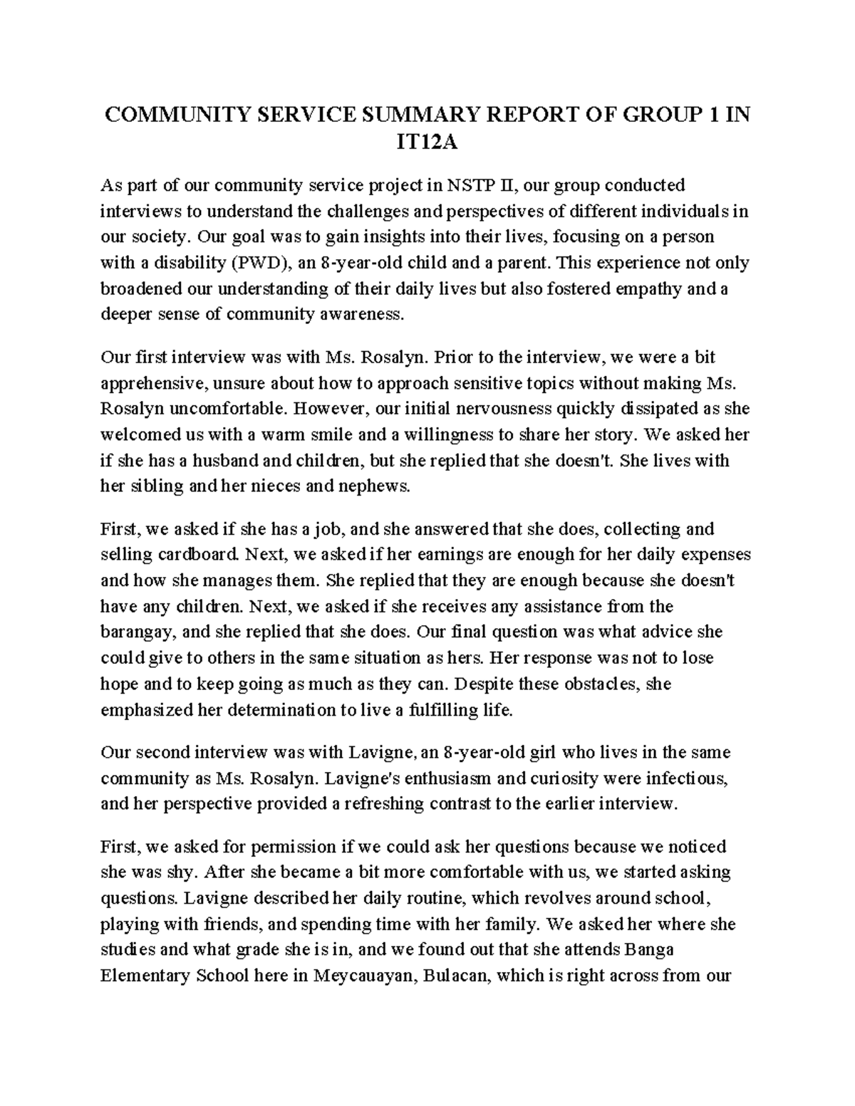 Community Service Summary Report - COMMUNITY SERVICE SUMMARY REPORT OF ...