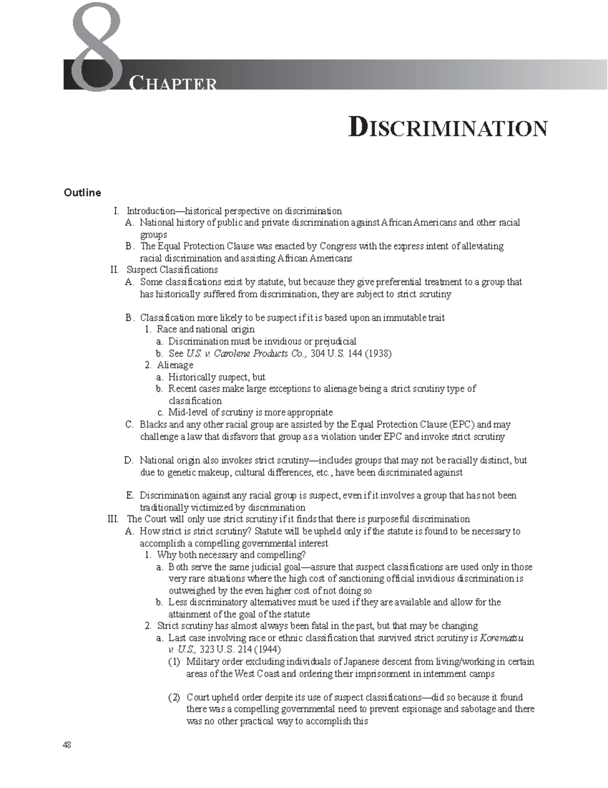 Ch08 Discrimination ConstitutionalLaw 8 CHAPTER DISCRIMINATION Outline I. Studocu