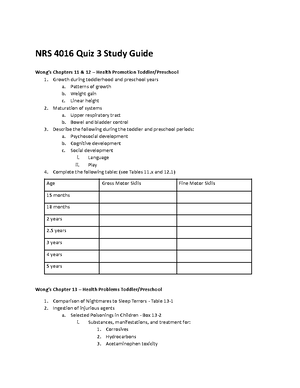 Peds Quiz 4 Study Guide - Pediatrics - NRS 4016 SU23 Quiz 4 Study Guide ...