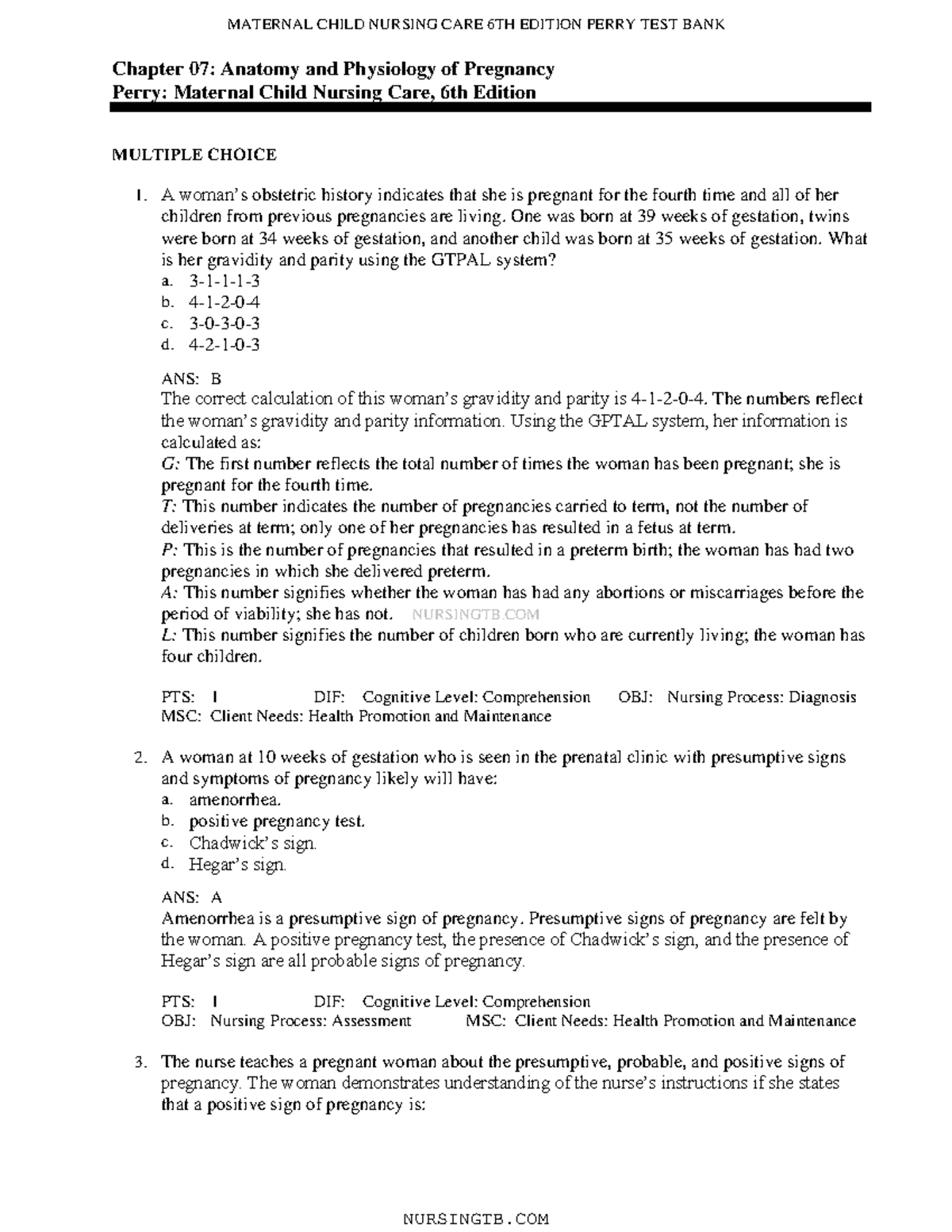 C7 - TEST BANK - NURSINGTB Chapter 07: Anatomy And Physiology Of ...