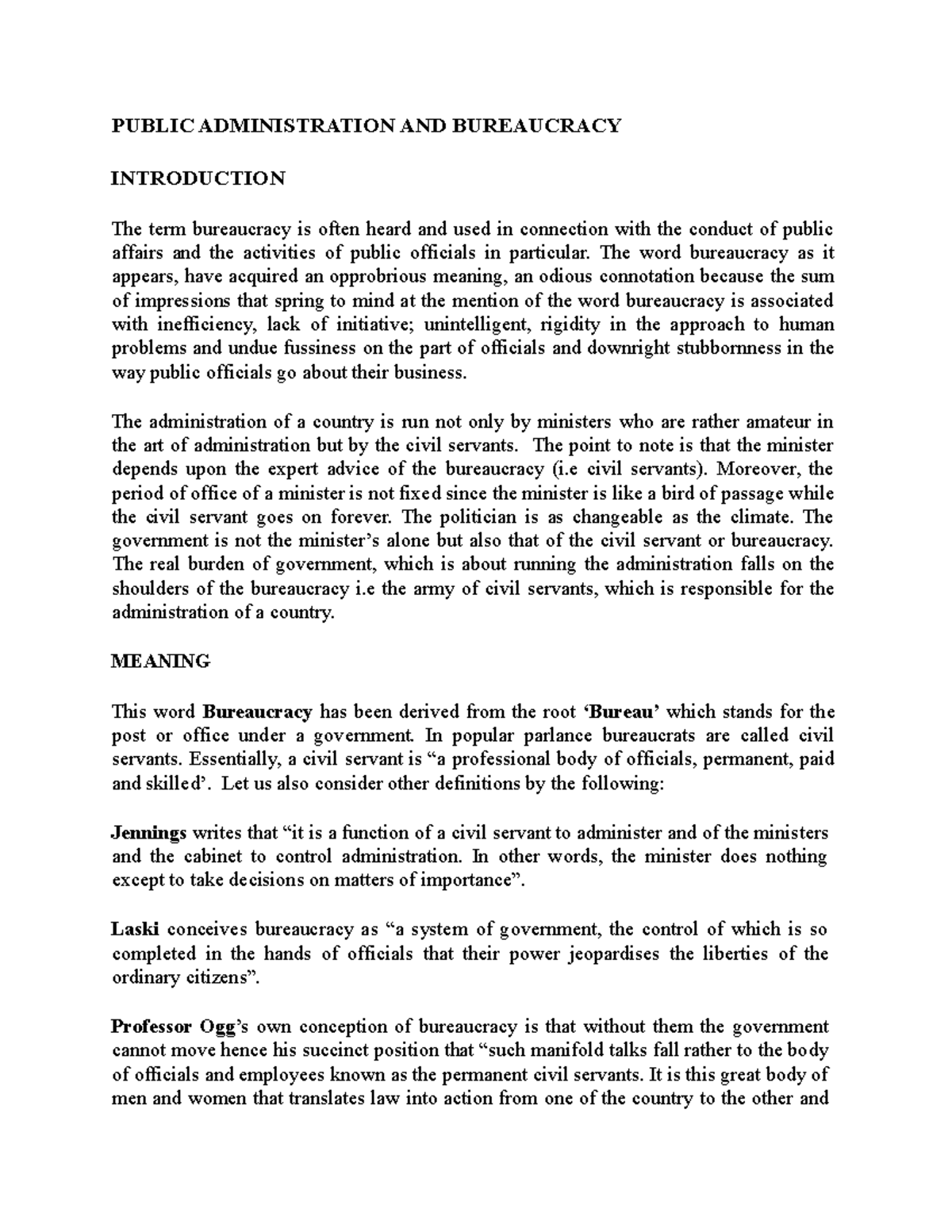 Public Administration And Bureaucracy - PUBLIC ADMINISTRATION AND ...