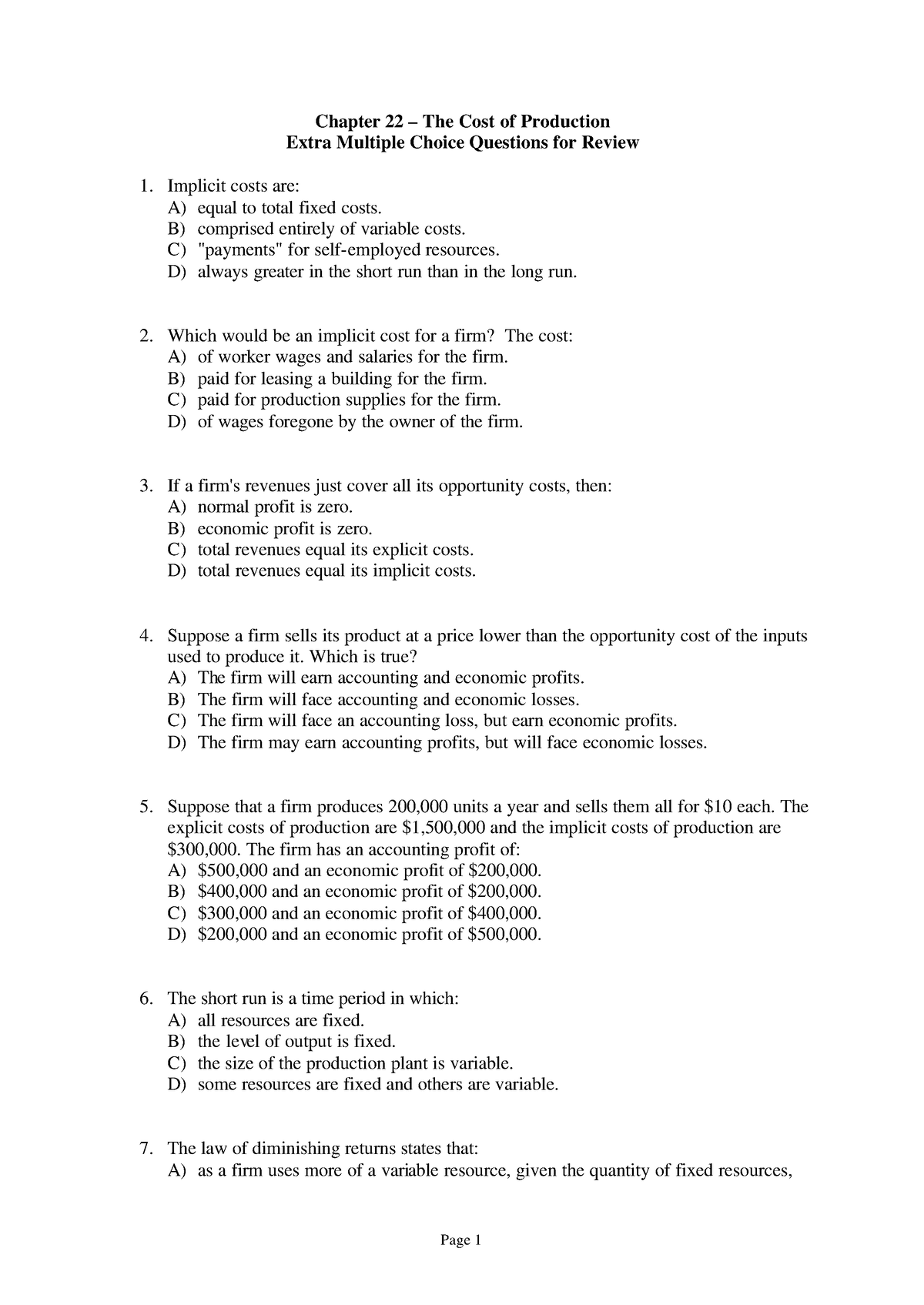 The Cost Of Production Mcq - Chapter 22 – The Cost Of Production Extra ...