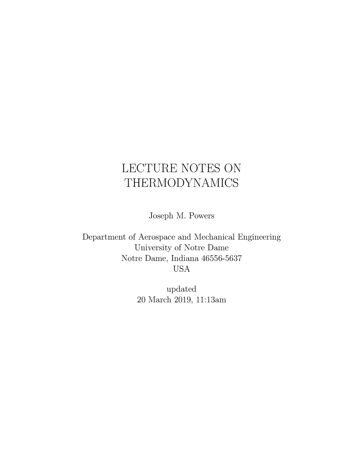 Lecture Notes On Thermodynamics - LECTURE NOTES ON THERMODYNAMICS ...