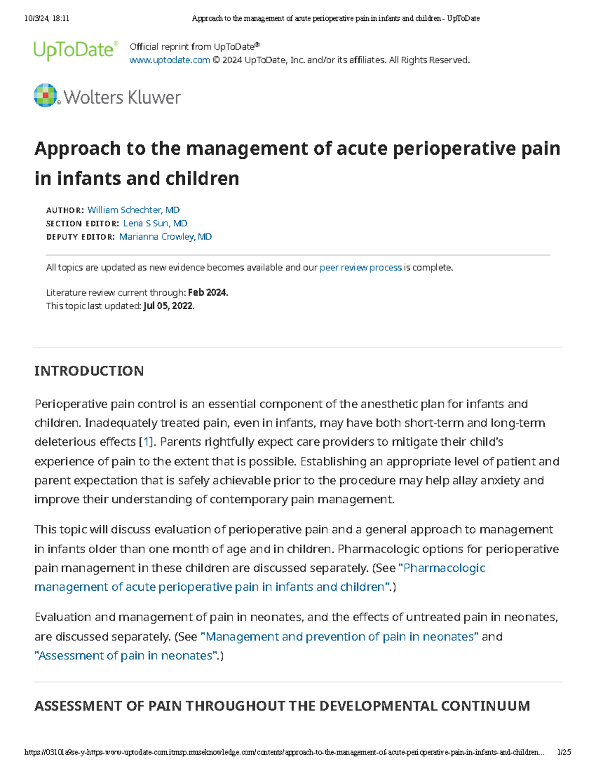 Management of acute perioperative pain in infants and children - Up To ...