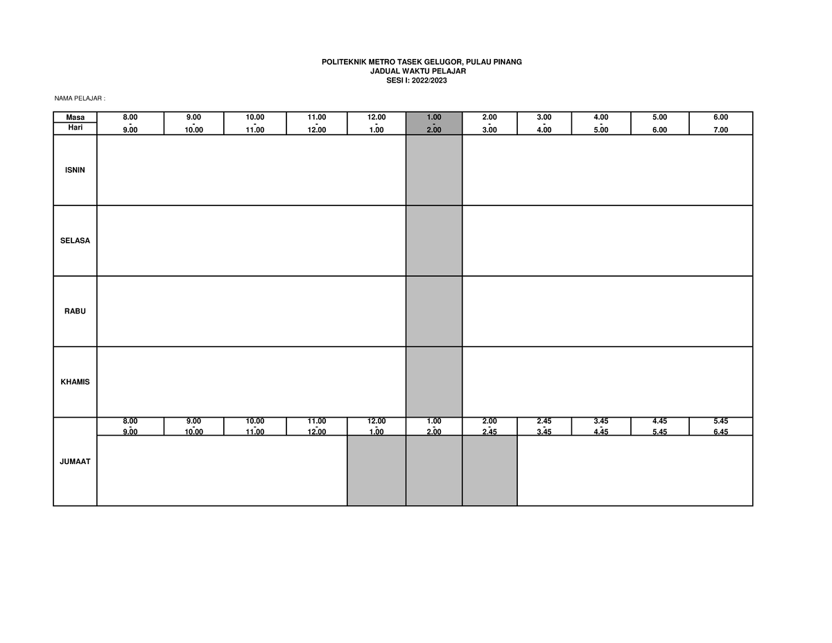 Template Kosong Pelajar - Computer Science - NAMA PELAJAR : Masa 8 9 10 ...