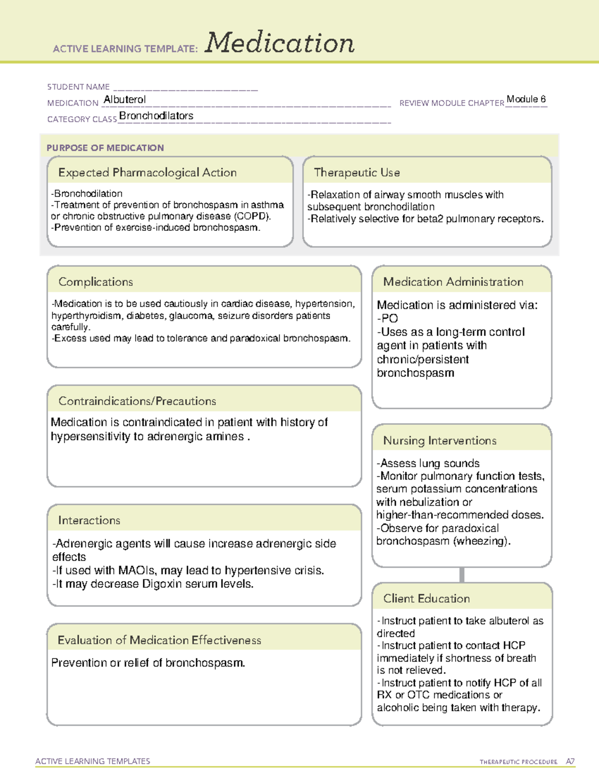 Albuterol Template - medication - ACTIVE LEARNING TEMPLATES THERAPEUTIC ...