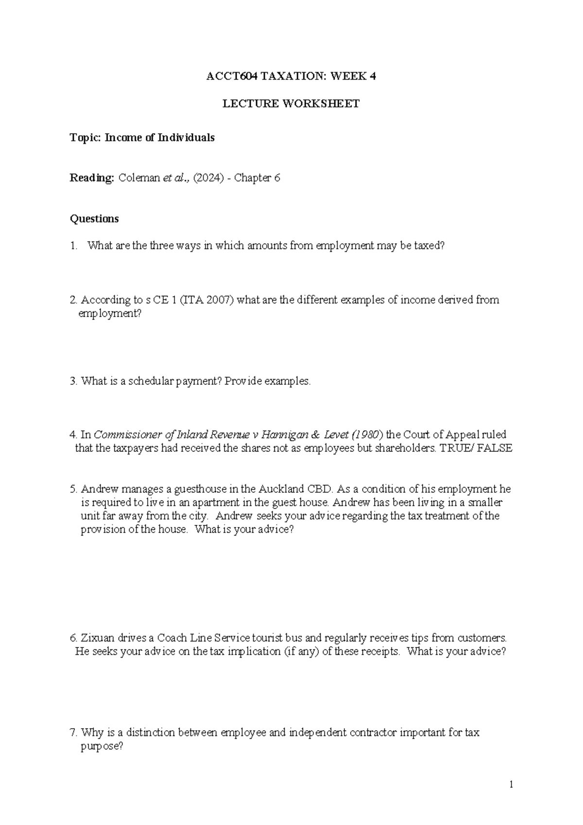 ACCT604 Week 4 Lecture Worksheet (4)-3 - ACCT604 TAXATION: WEEK 4 ...