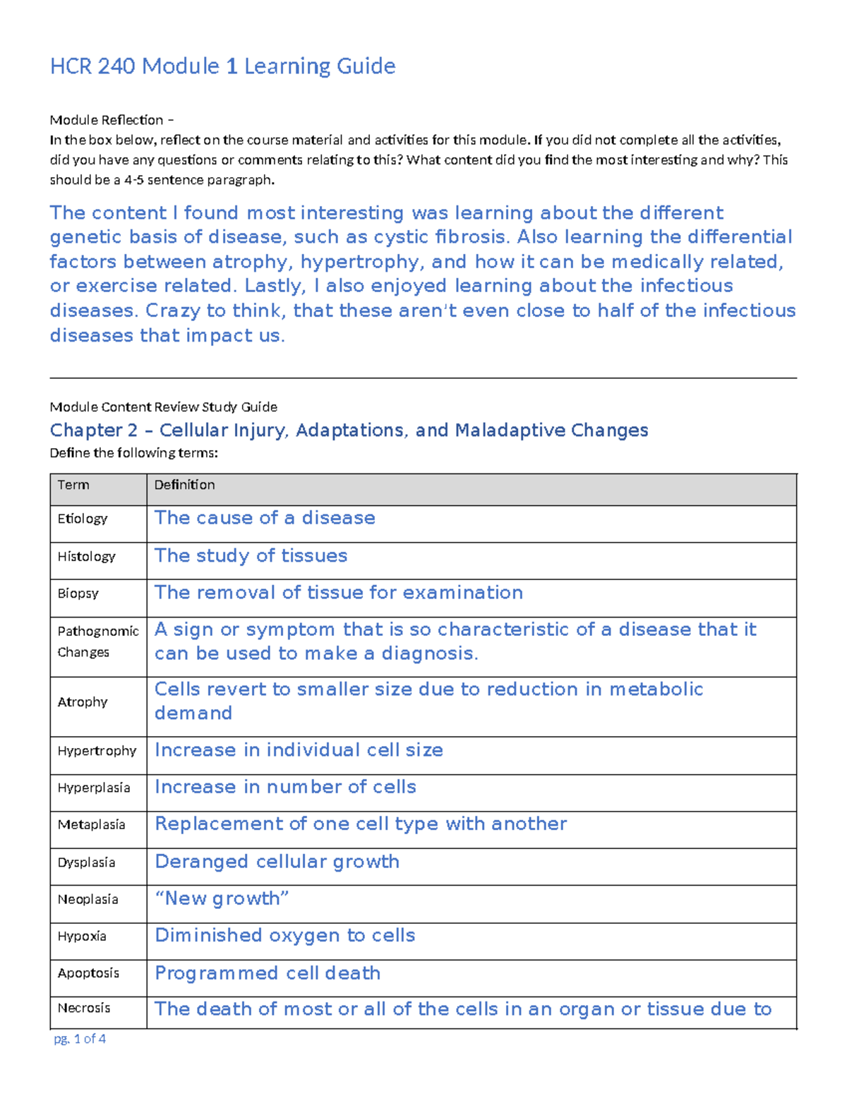 HCR 240 Module 1 Learning Guide - Module Reflection – In The Box Below ...