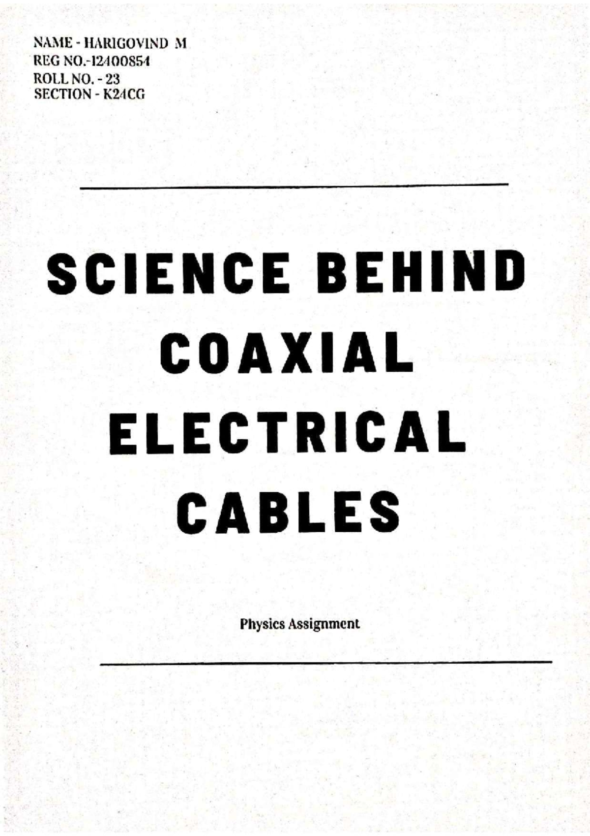 Coax - coaxial cables - Bsc physics - Studocu