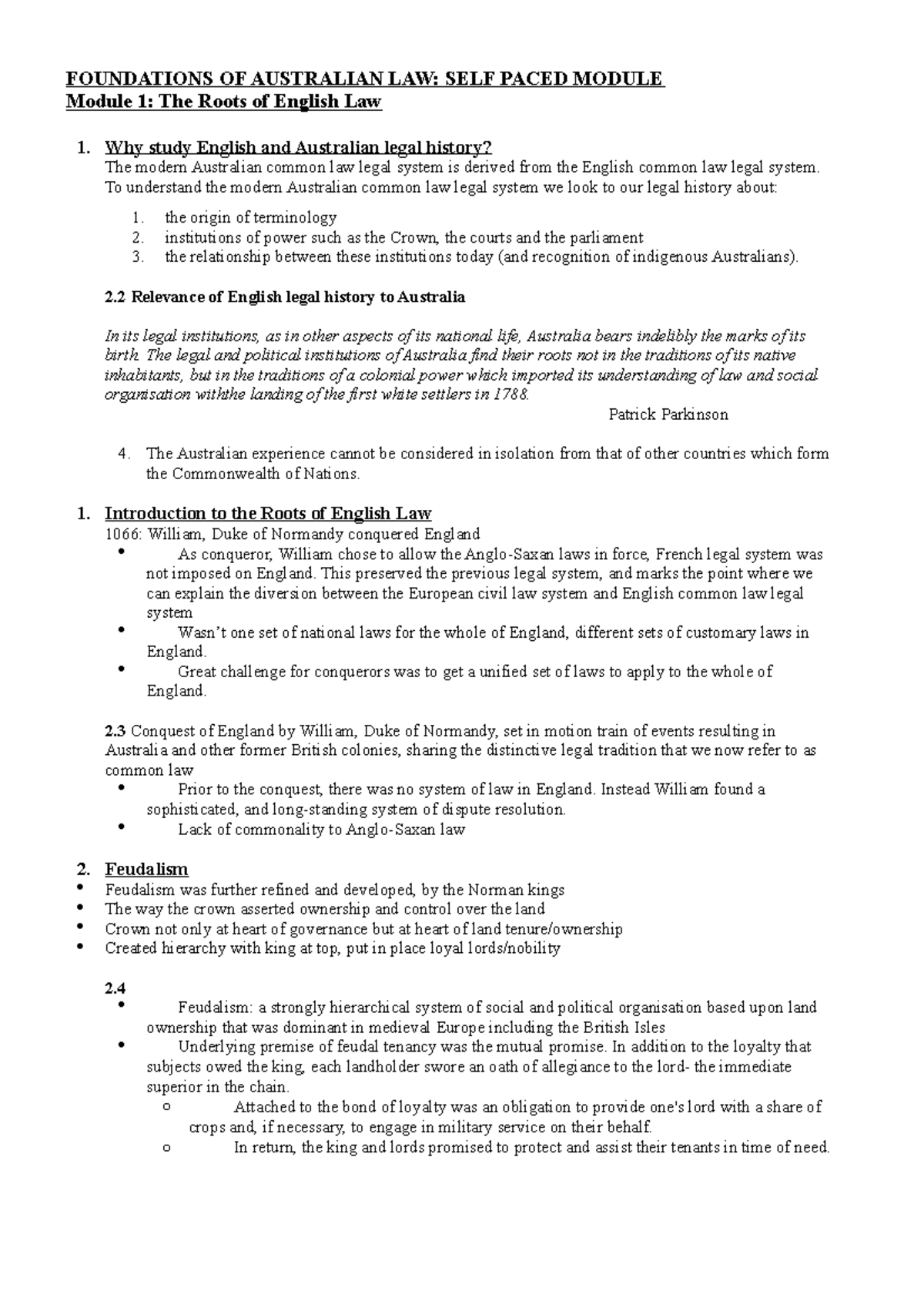 Self paced module summary - FOUNDATIONS OF AUSTRALIAN LAW: SELF PACED ...