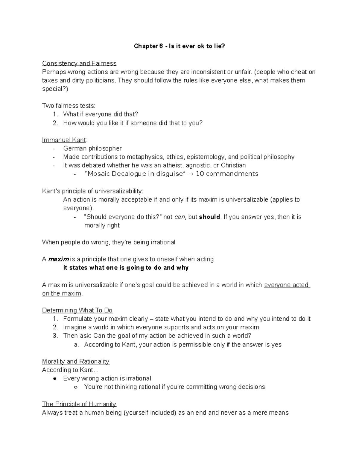 Chapter 6 - Chapter 6 - Is it ever ok to lie? Consistency and Fairness ...