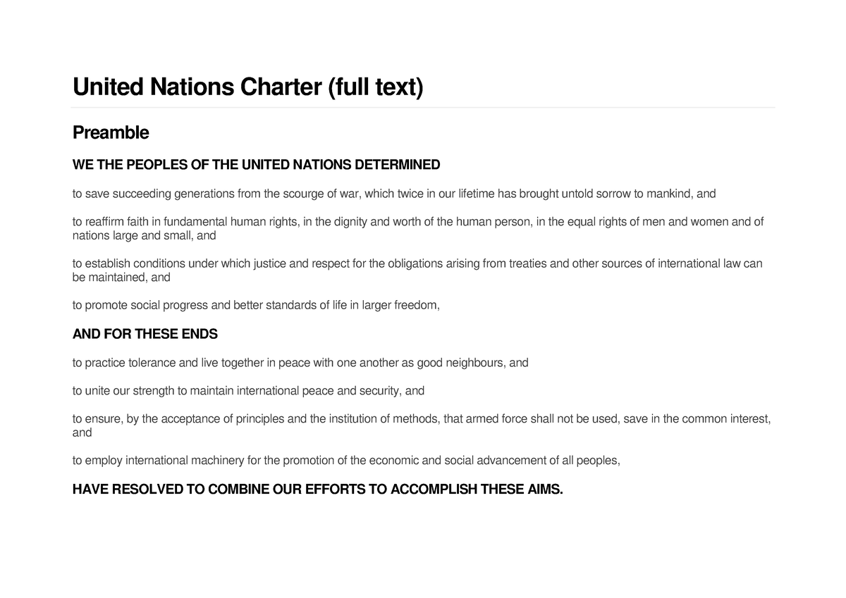 United Nations Charter, 1945 - United Nations Charter (full Text ...