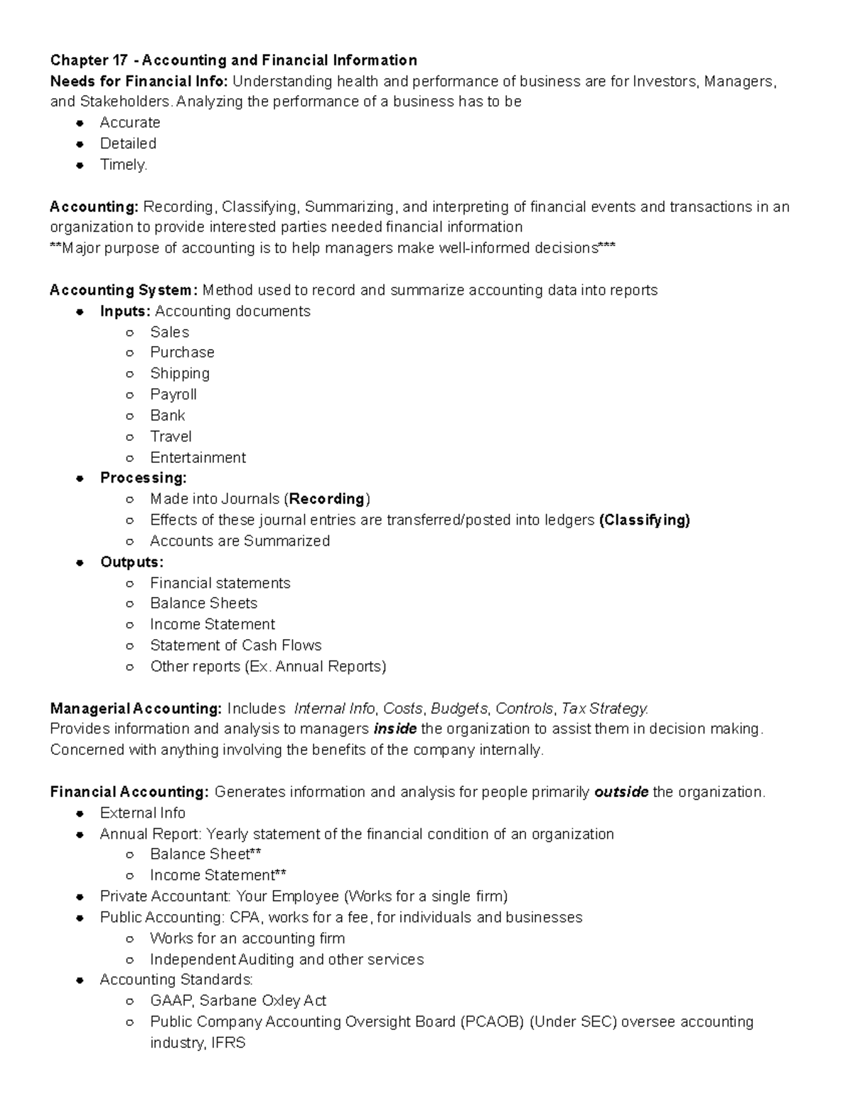 Bus 1011 Chapters 17 - 20 Notes - Chapter 17 - Accounting and Financial ...