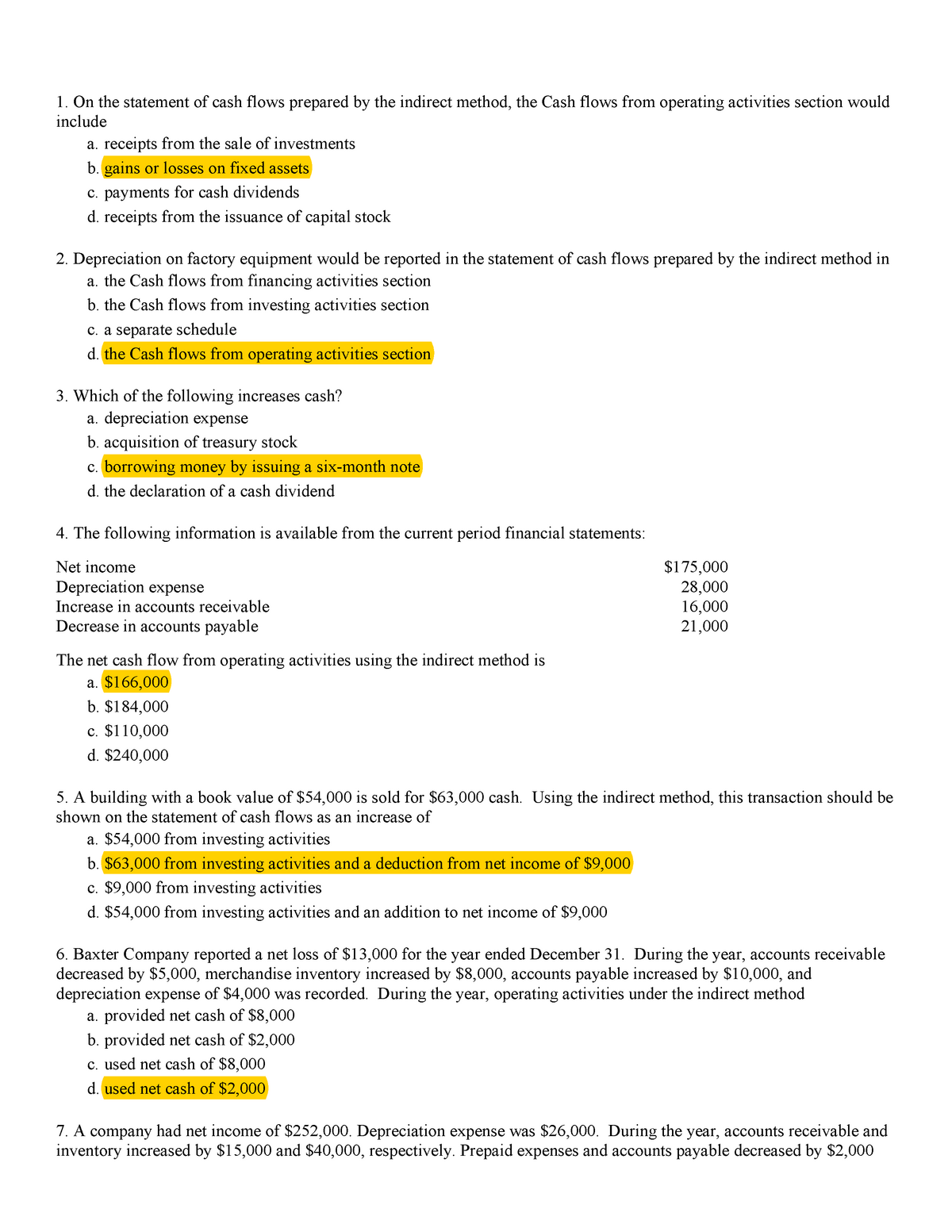 Ch16 Practice Questions On The Statement Of Cash Flows Prepared By The Indirect Method The 2538