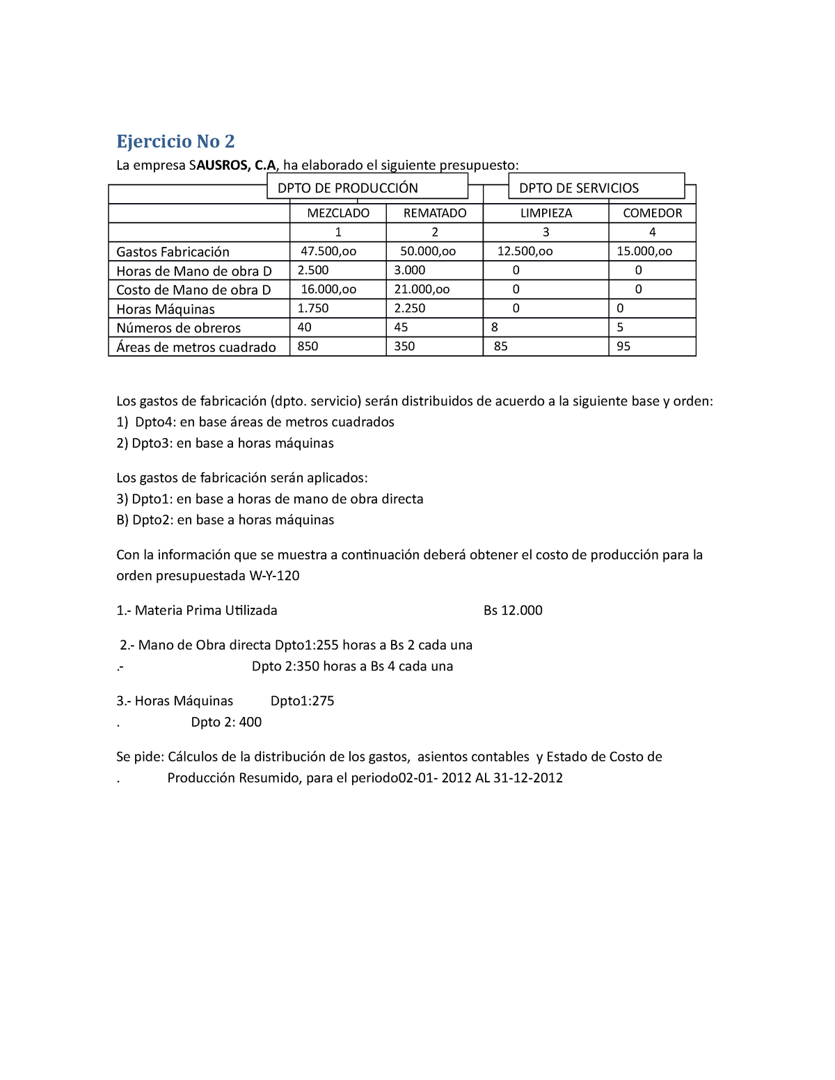 B II Corte Ejercicio 2 - Apuntes 2 - Ejercicio No 2 La Empresa SAUSROS ...