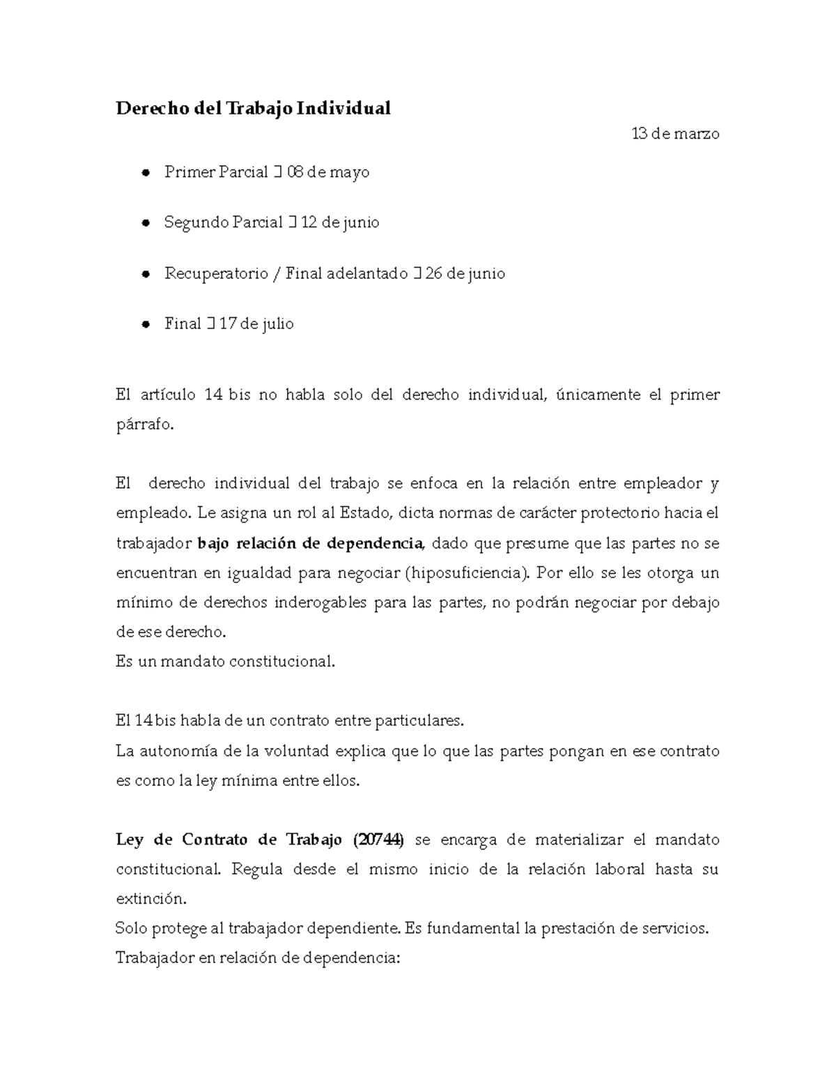 1er parcial DIT - Derecho del Trabajo Individual 13 de marzo Primer ...