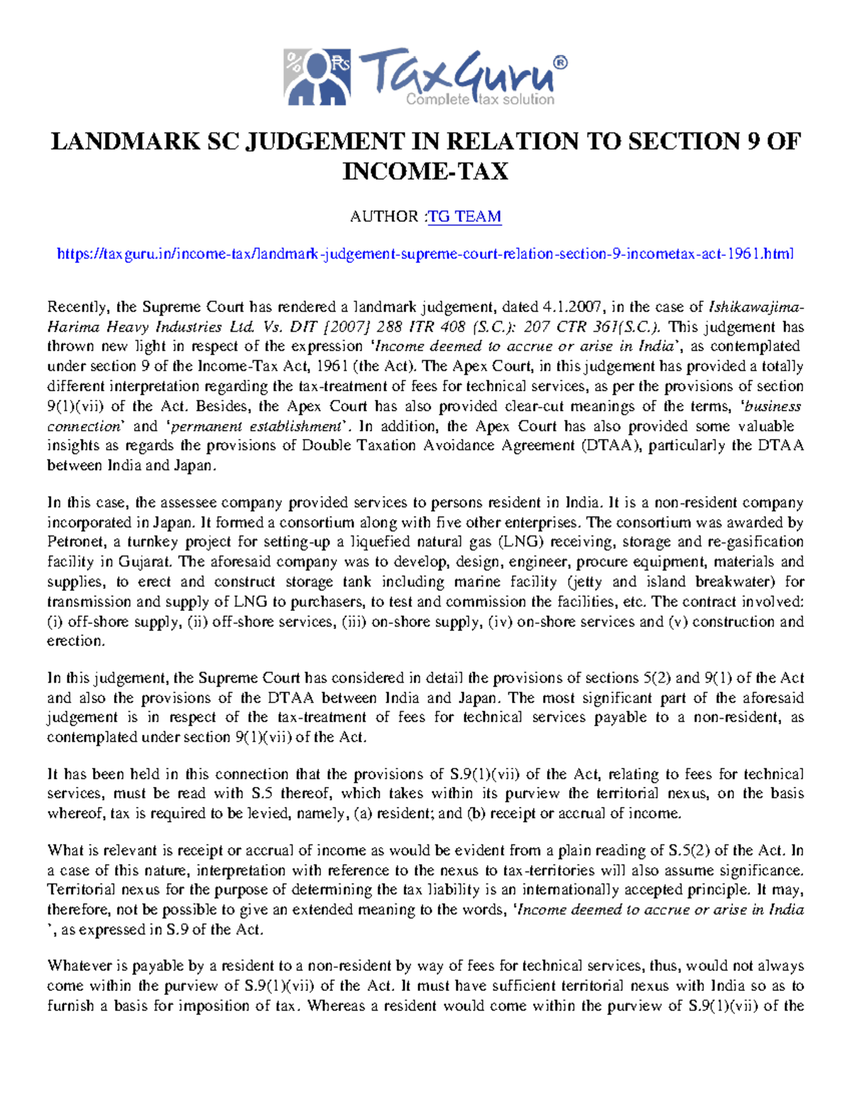 Landmark SC Judgement In Relation To Section 9 Of Income-Tax- Taxguru ...