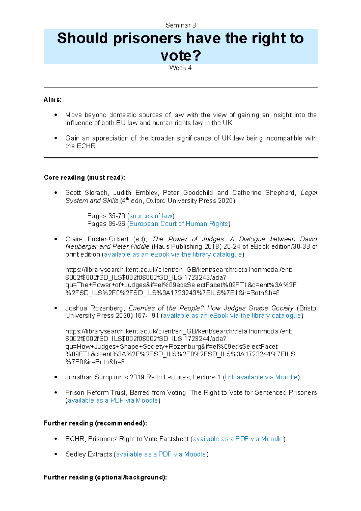 Seminar 3 Worksheet Seminar 3 Should prisoners have the right to vote