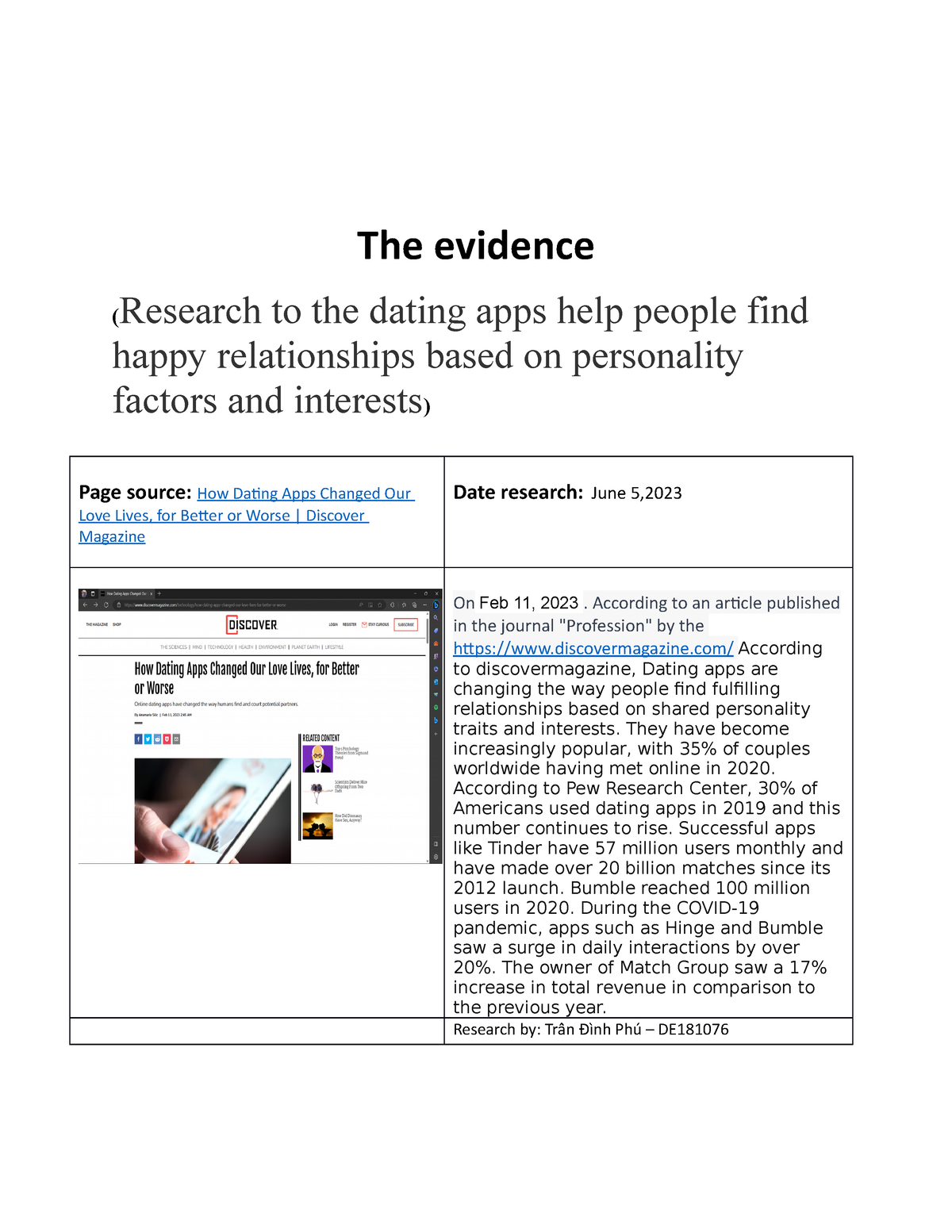 dating app research paper