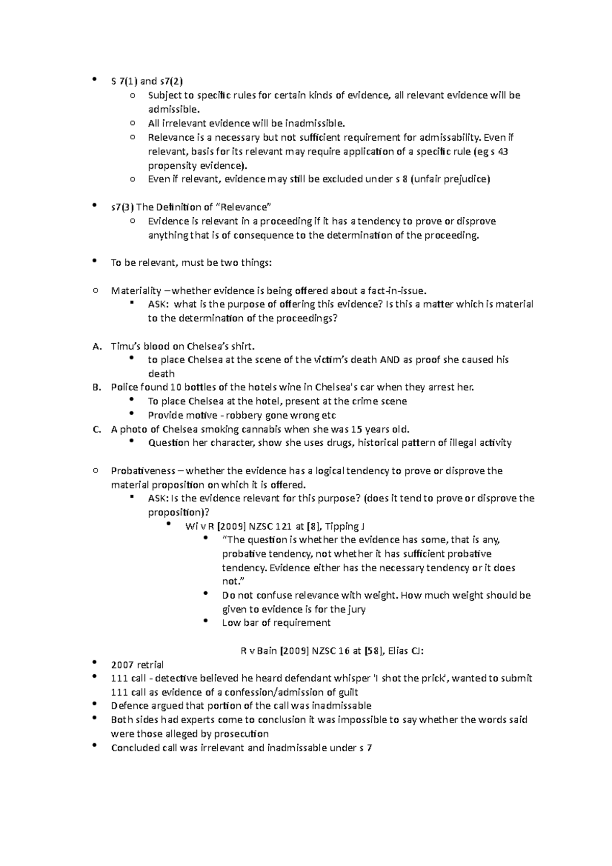Relevance, Probative Value and Unfair Prejudice - S 7(1) and s7(2) o ...