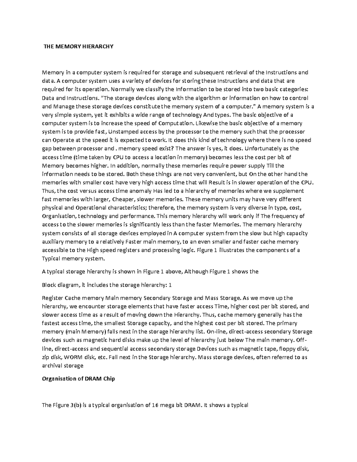 Digital electronics - It's lecture notes - THE MEMORY HIERARCHY Memory ...