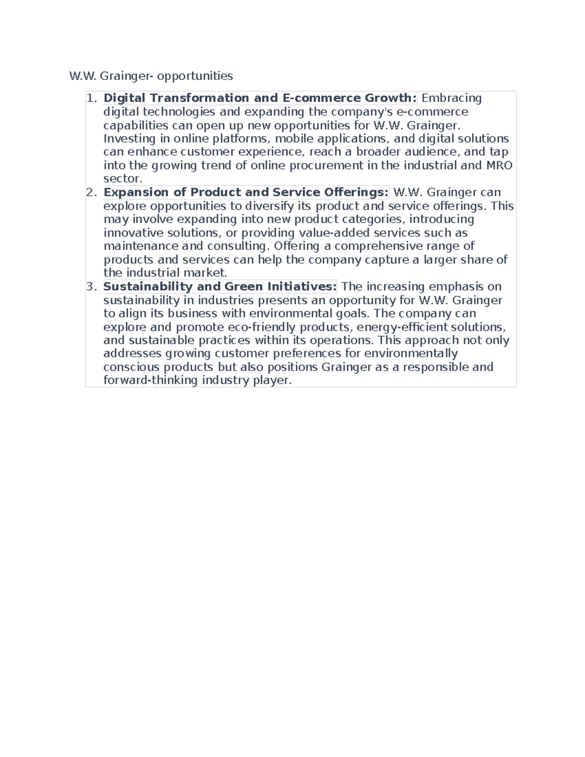 W.W. Grainger opportunities W. Grainger opportunities 1. Digital