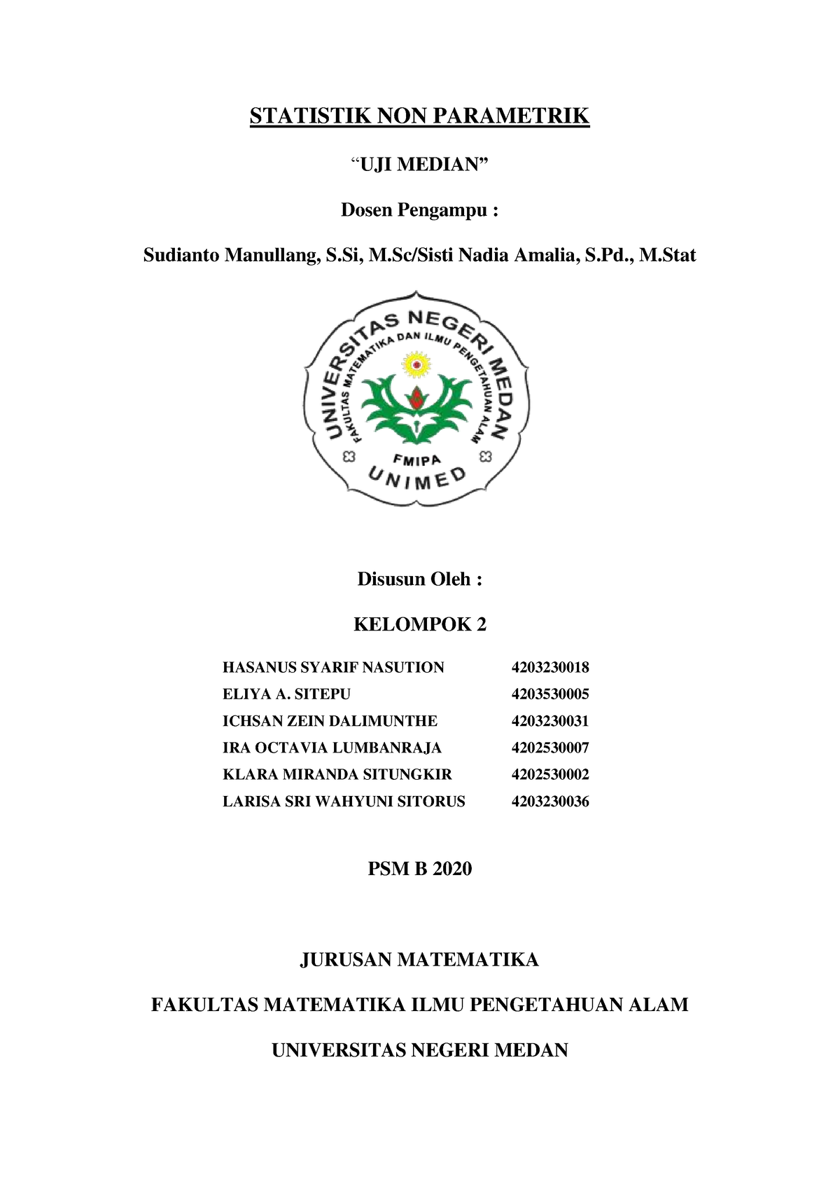 UJI Median Kelompok 2 NON Parametrik - STATISTIK NON PARAMETRIK “UJI ...