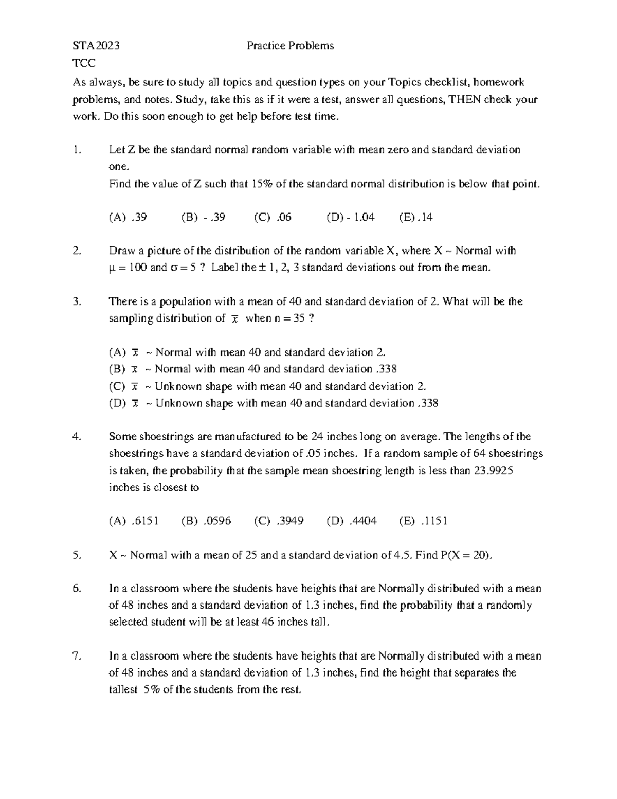 Practice Problems Final - TCC - Studocu