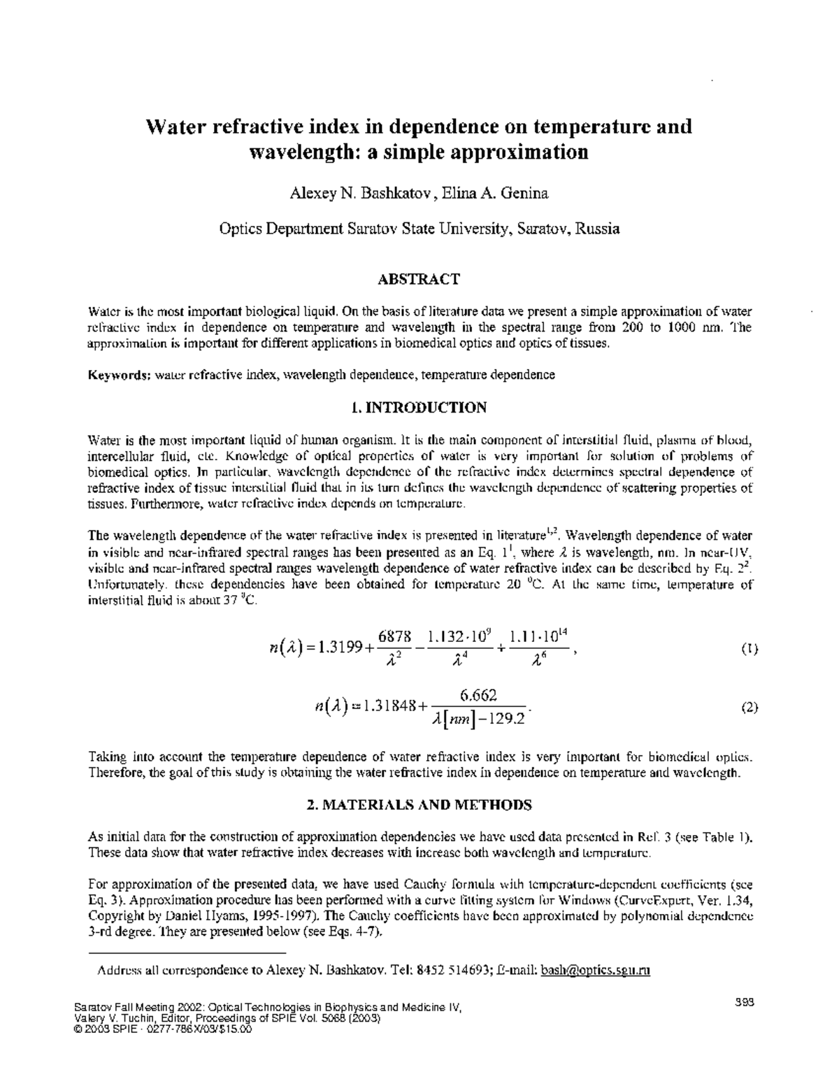 Index Of Refraction Paper Water Refractive Index In Dependence On   Thumb 1200 1553 