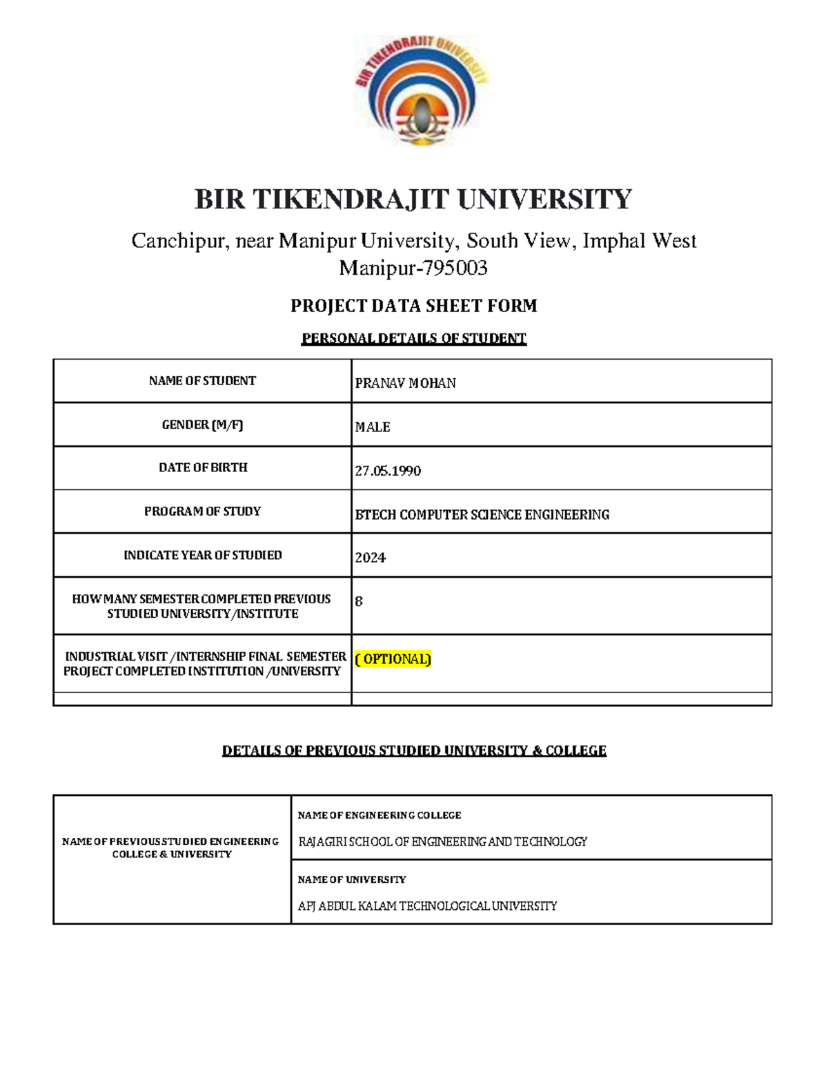 Sample - BT University Project Transfer Application FORM - BIR ...