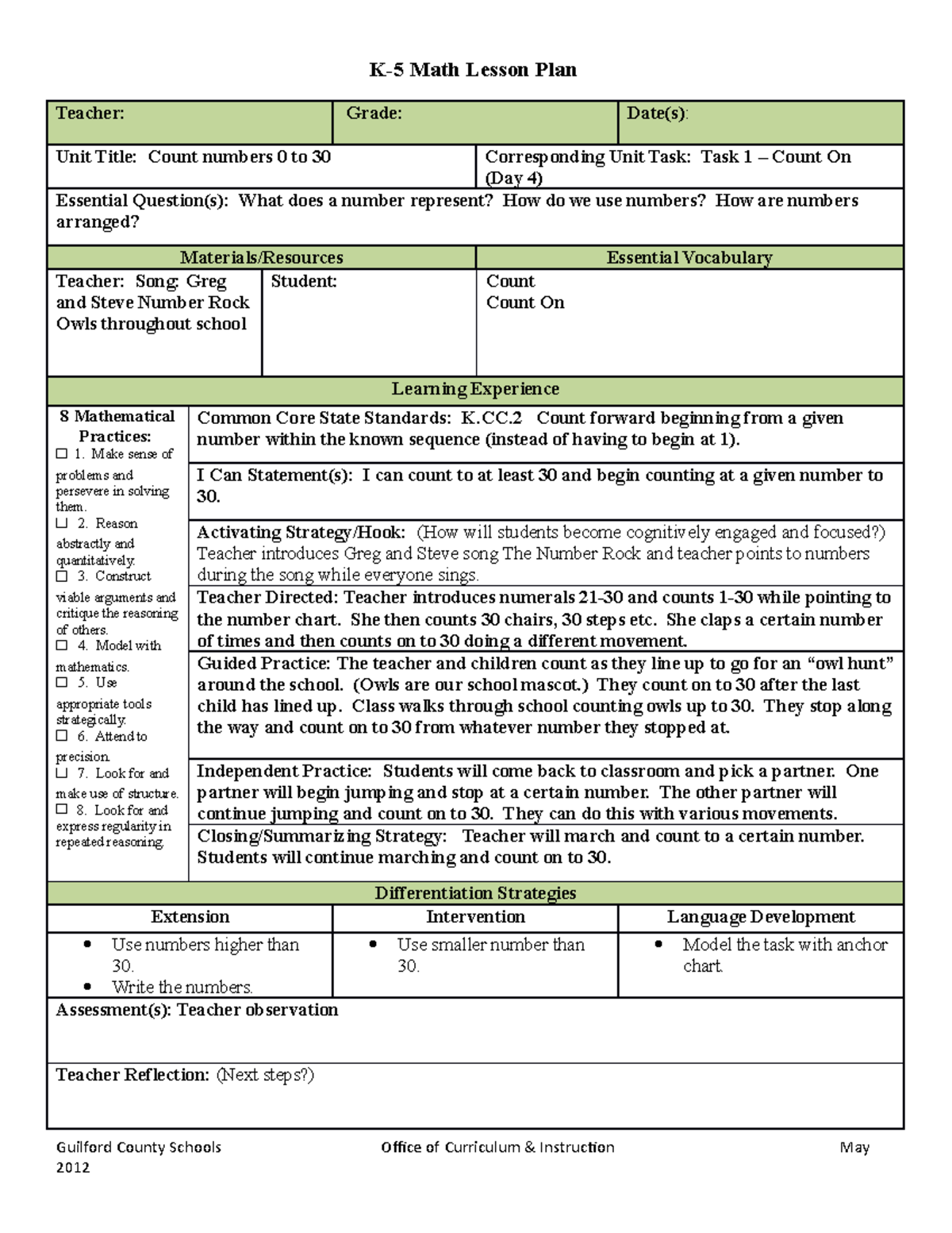 Unit 5 task part 5 - Unit 5 task part 5 - K-5 Math Lesson Plan Teacher ...