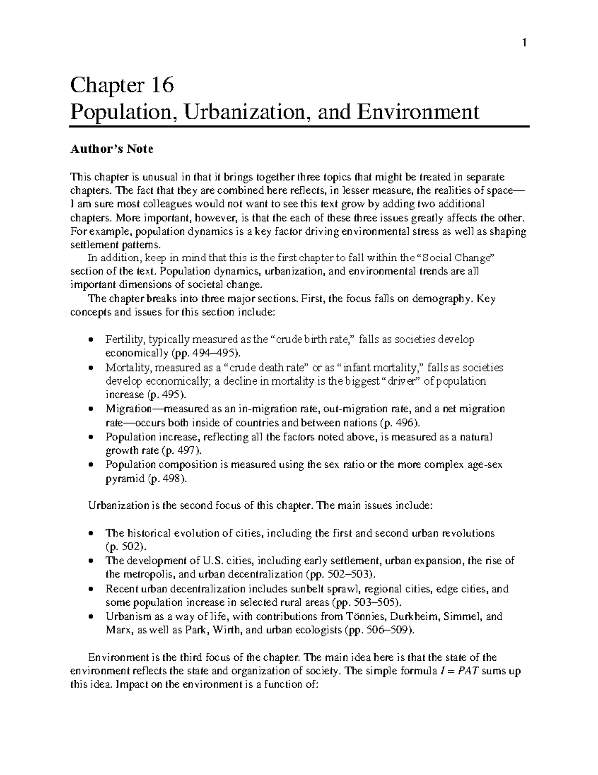 Chapter 16 - Society: The Basics - Chapter 16 Population, Urbanization ...