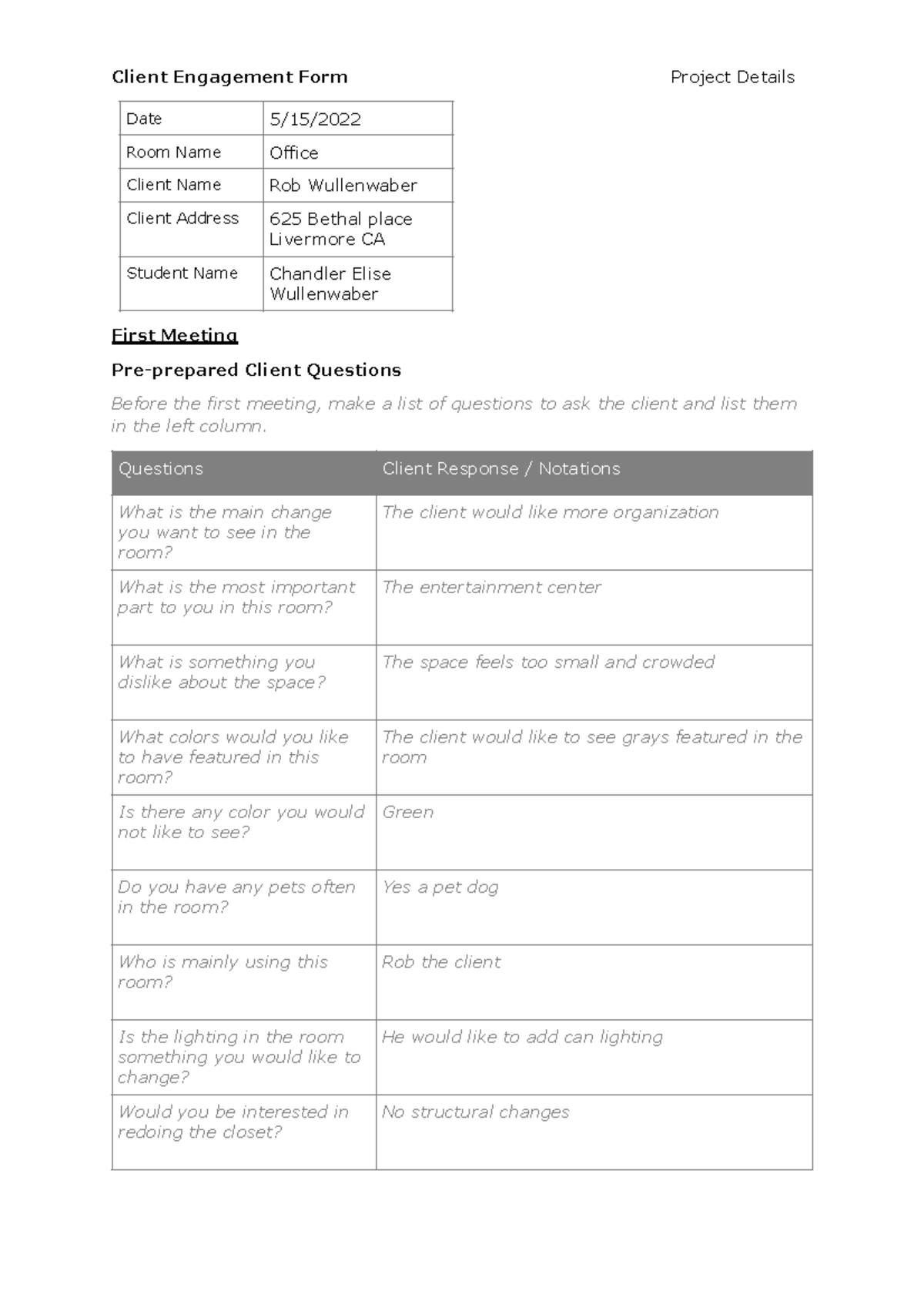 final engagement form - Client Engagement Form Project Details First ...