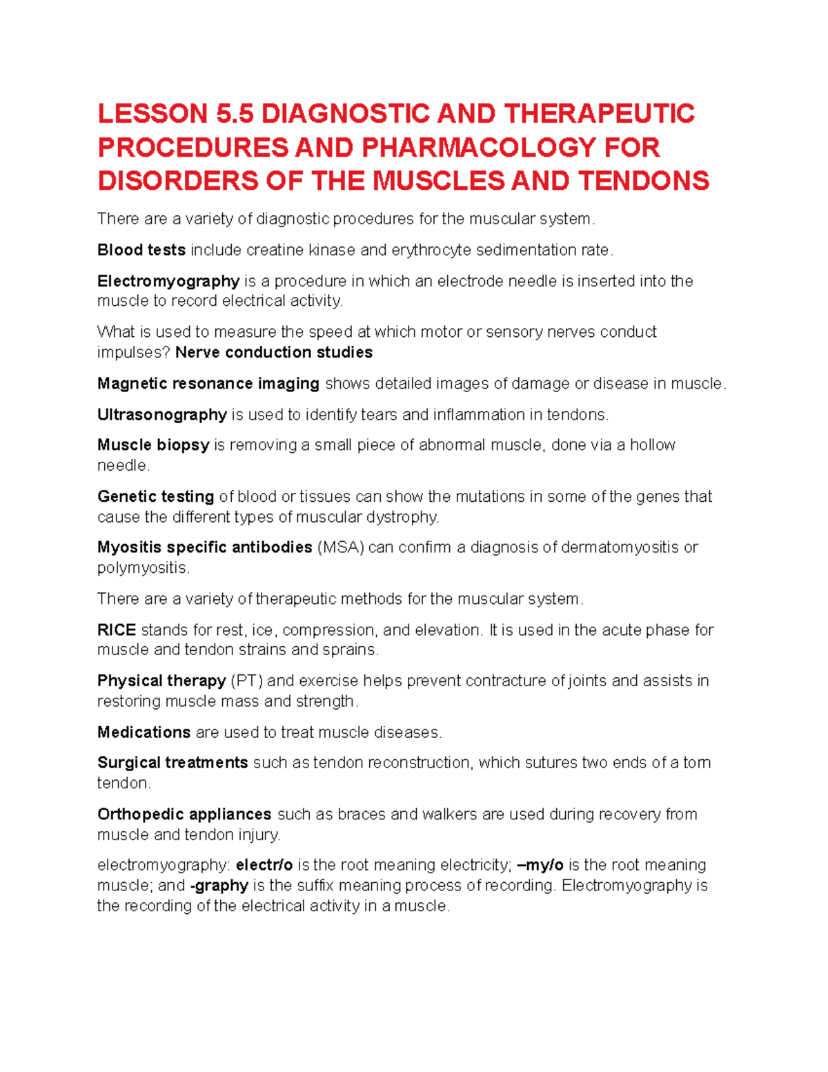 Lesson 5.5 Diagnostic AND Therapeutic Procedures AND Pharmacology FOR