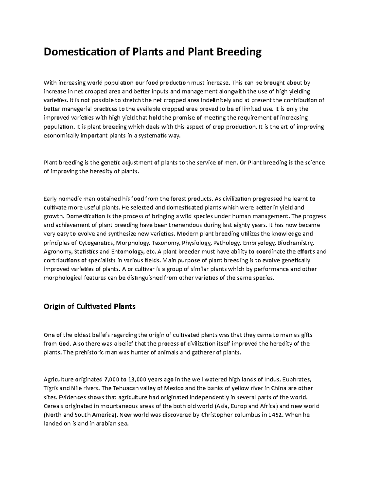 Domestic of plants and plant breeding - Domestication of Plants and ...