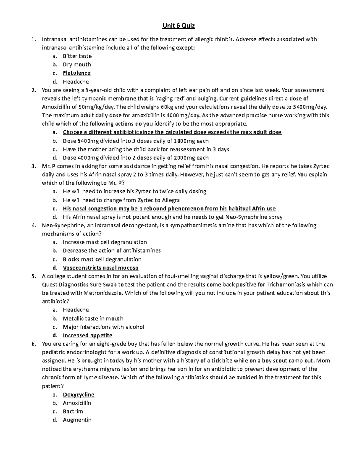 Unit 6 Quiz - Quiz 6 - Unit 6 Quiz Intranasal antihistamines can be ...