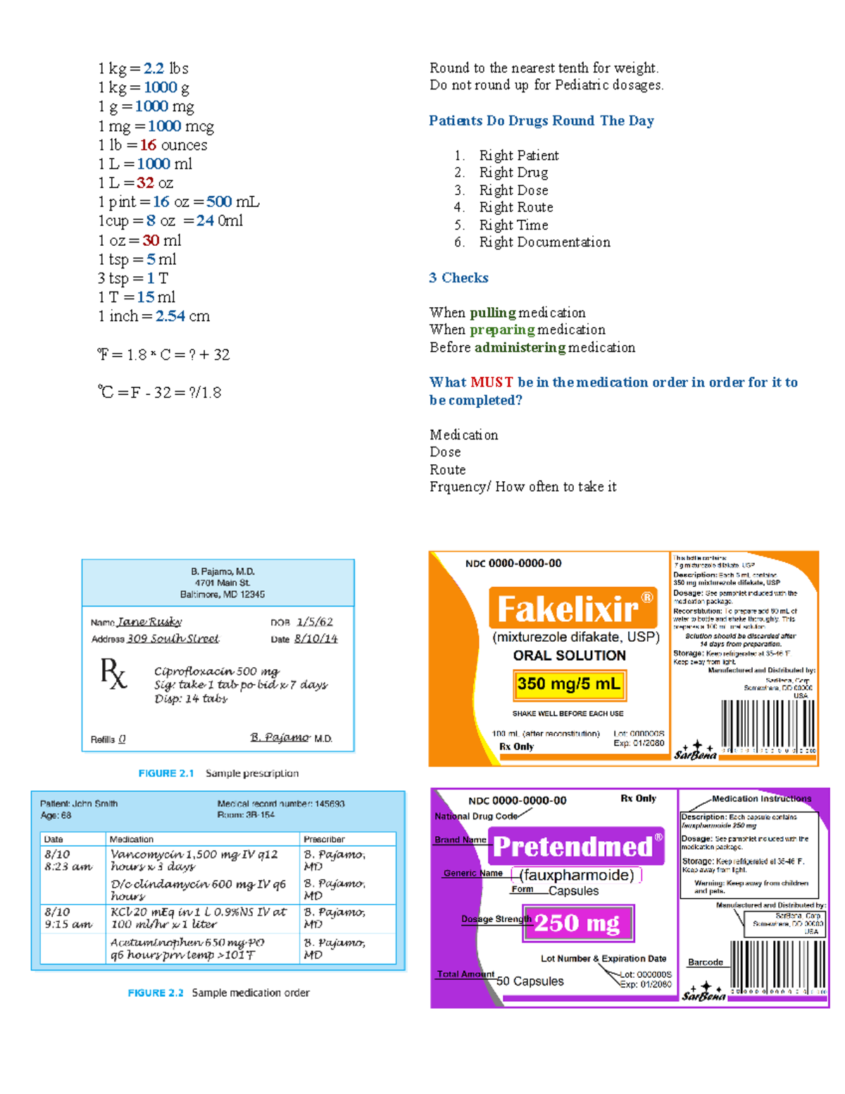 Med Math Exam 1 Study guide - 1 kg = 2 lbs 1 kg = 1000 g 1 g = 1000 mg ...