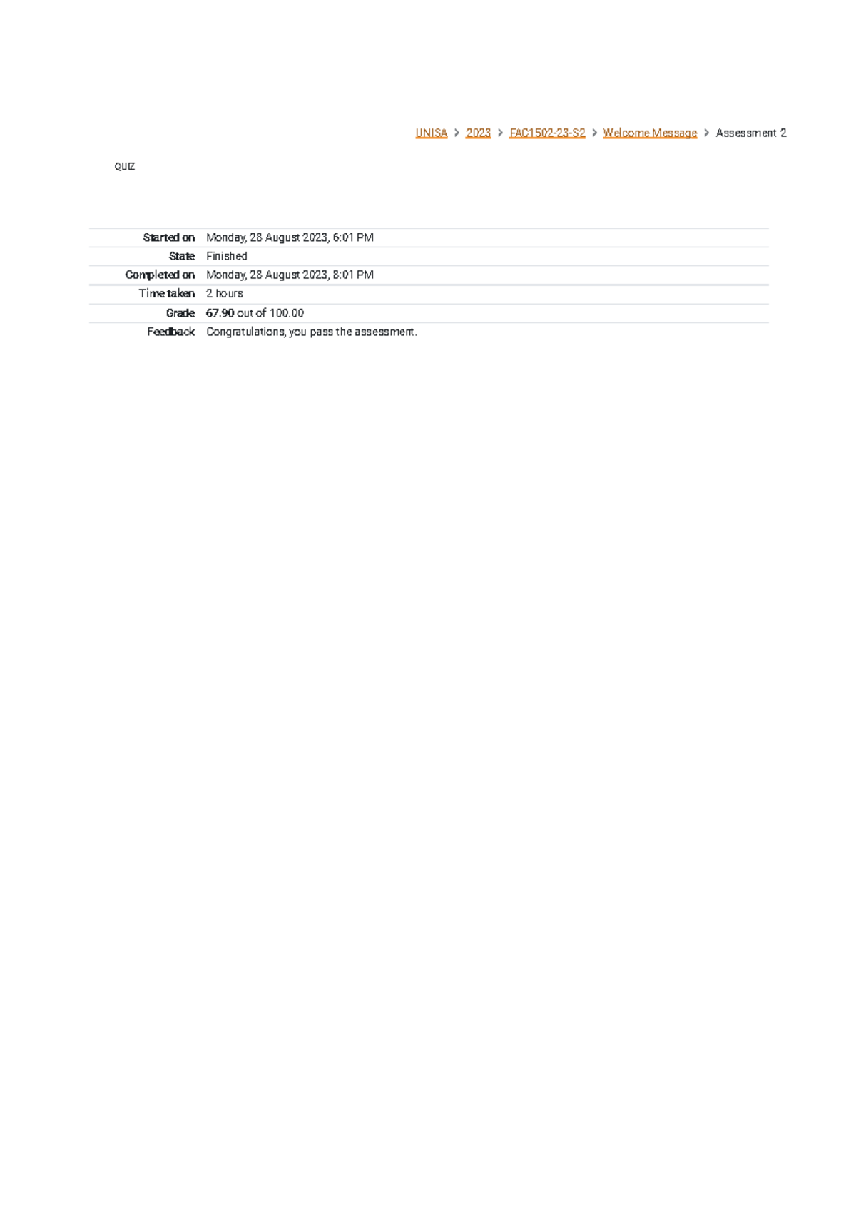 Fac1502 Assessment 2 Attempt Review 2023s2 Unisa 2023 Fac1502 23 S2 Welcome Message Studocu Fac1502 Assessment 2 Attempt Review 2023s2 Unisa 2023 Fac1502 23 S2 Welcome Message Studocu